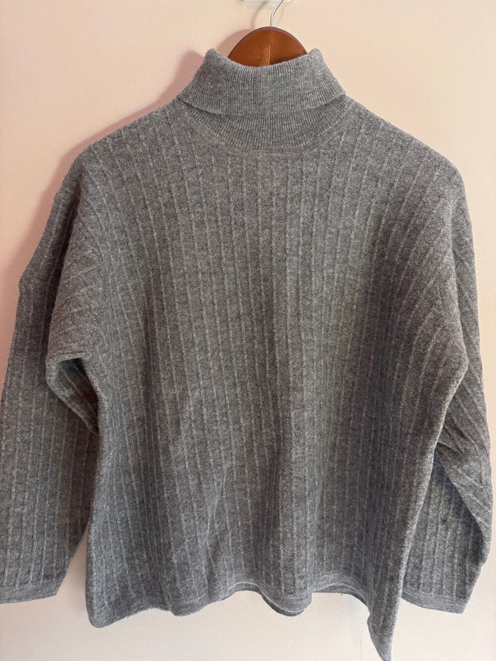 Mendocino XL 100% Merino Wool Turtleneck Sweater Gray Ribbed